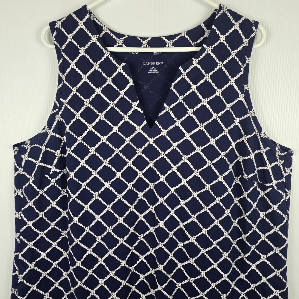 Lands' End Women's Navy White Rope Print Sleeveless Dress w/ Pockets Size 1X - Picture 3 of 11